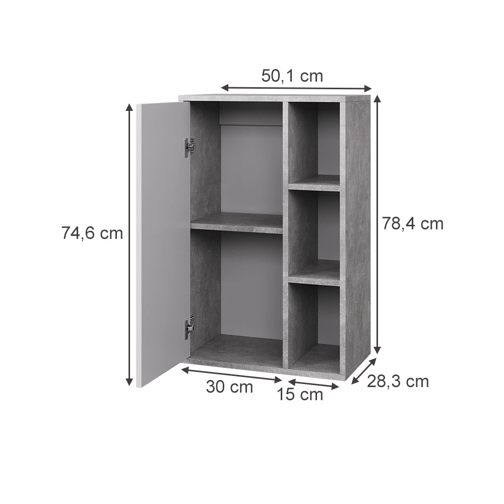 Vicco Libreria da parete Cemento/Bianco 50.1 x 78.4 cm con 3 scomparti aperti