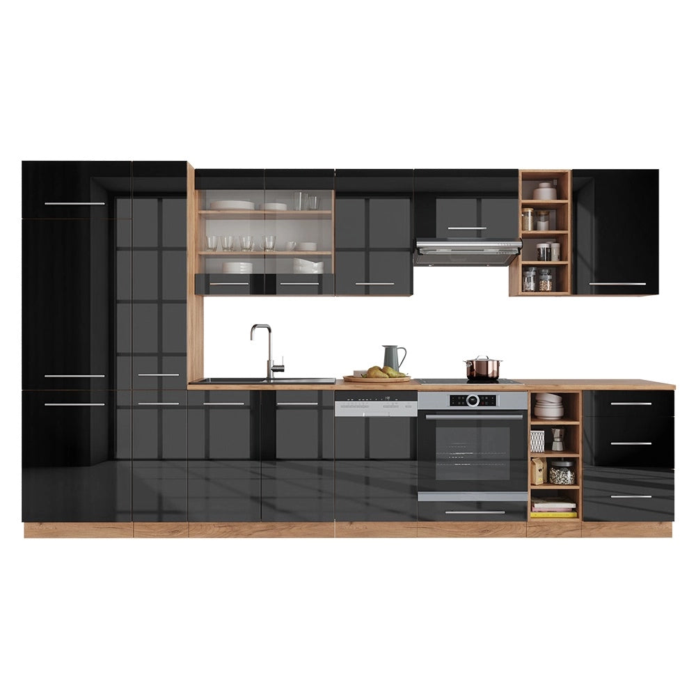 Cucina componibile Fame-Line Antracite lucido/Rovere dorato 355 cm, PL Marmo Vicco