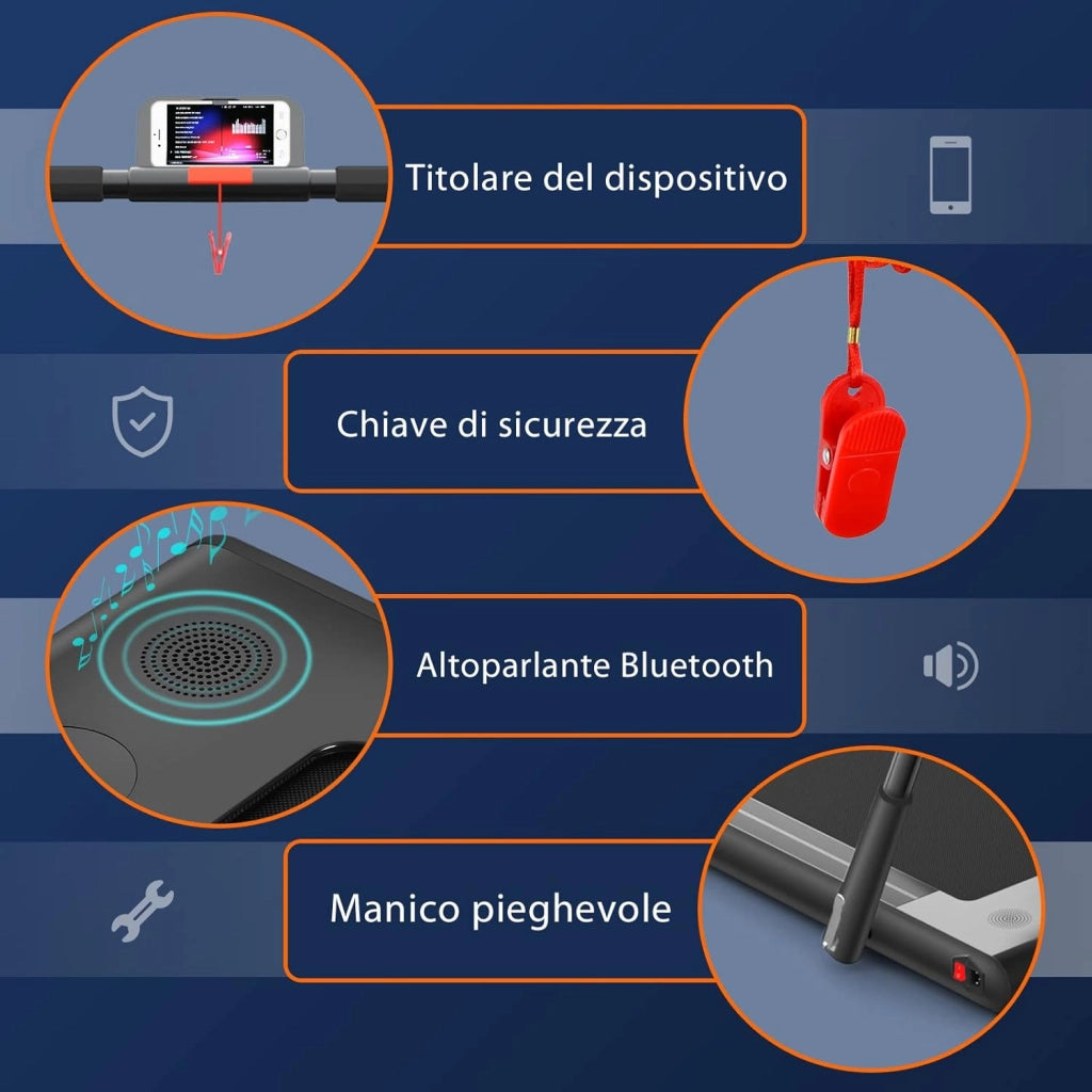 Tapis Roulant 2 in 1, Tapis Roulant Elettrico Pieghevole Salvaspazio da 0,75HP con APP e Telecomando, Supporto per Cellulare, Display a LED e Altoparlante (Nero)