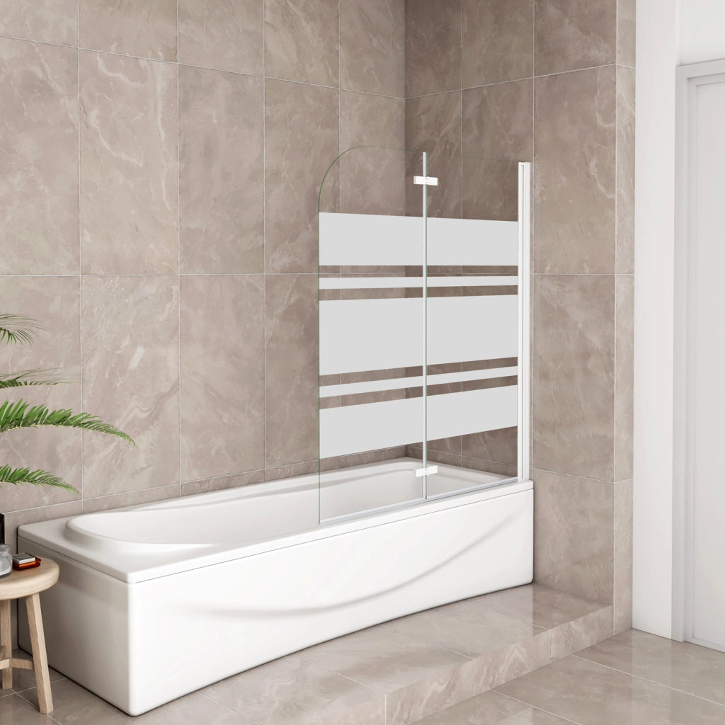 Sopravasca 120x140 cm Parete per Vasca da Bagno 2 Ante Movibili Montaggio Verso Destro Vetro 6 mm Temperato Anticalcare Serigrafia Bianca