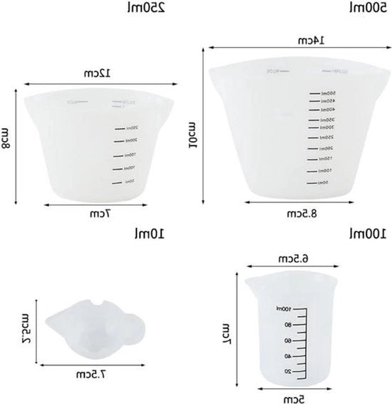 Set di 6 misurini in silicone antiaderente con scala precisa per resine epoxy