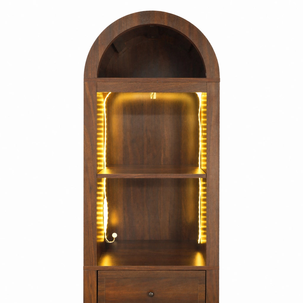 Colonna bagno con 2 ante reversibili; 1 cassetto; vani aperti e LED per bagno; in MDF; noce; 40×30×163 cm