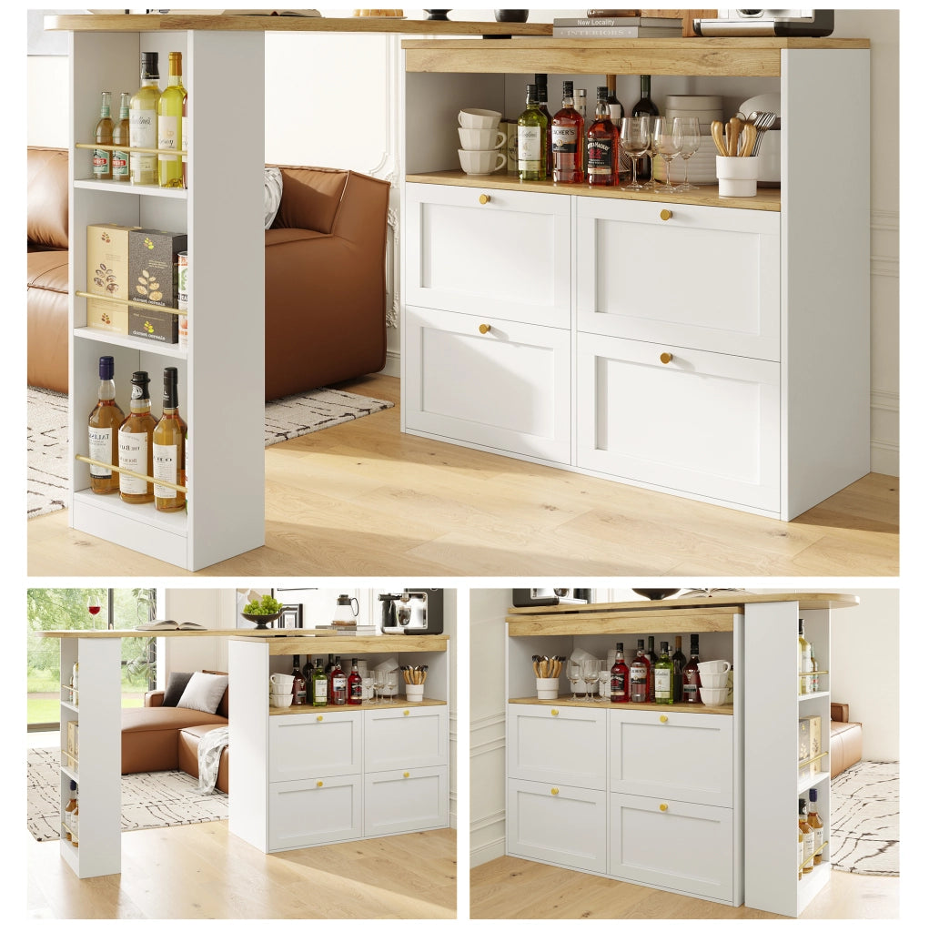mobile contenitore girevole 204x39x104 cm bianco - 4 cassetti e ripiani