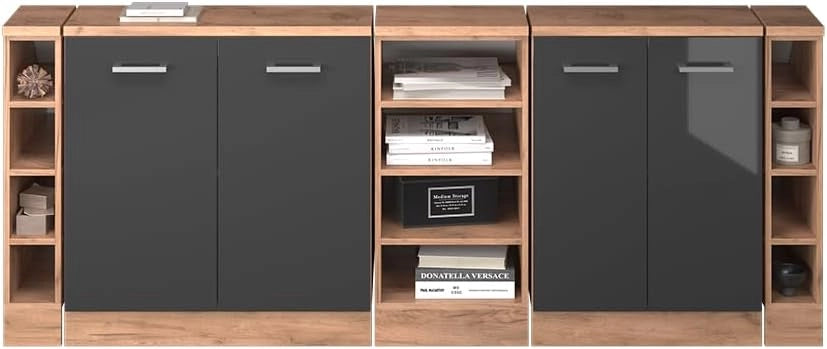 Set di mobili sottotetto Rion, Antracite lucido, 210 cm Set di 5 carcasse armadio profondità 60 cm, adatto per il salvaspazio sotto tetti spioventi
