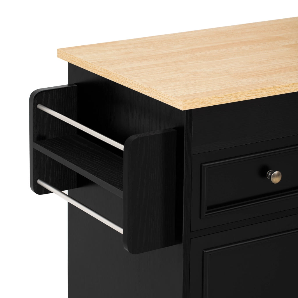 Mobili da cucina, isola da cucina, tavolo da pranzo allungabile, con rotelle, 3 cassetti, finitura effetto legno, nero e colore legno naturale