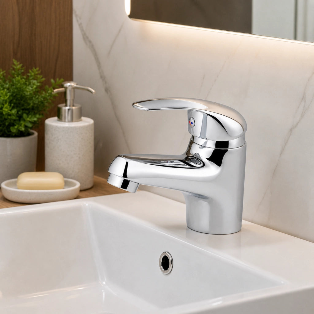 Rubinetto Miscelatore Lavabo Bagno Cromato Lucido Modello Bari Monocomando 52927
