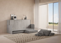 Letto Singolo A Scomparsa Kando Con Divano Con Materasso Cemento e Grigio
