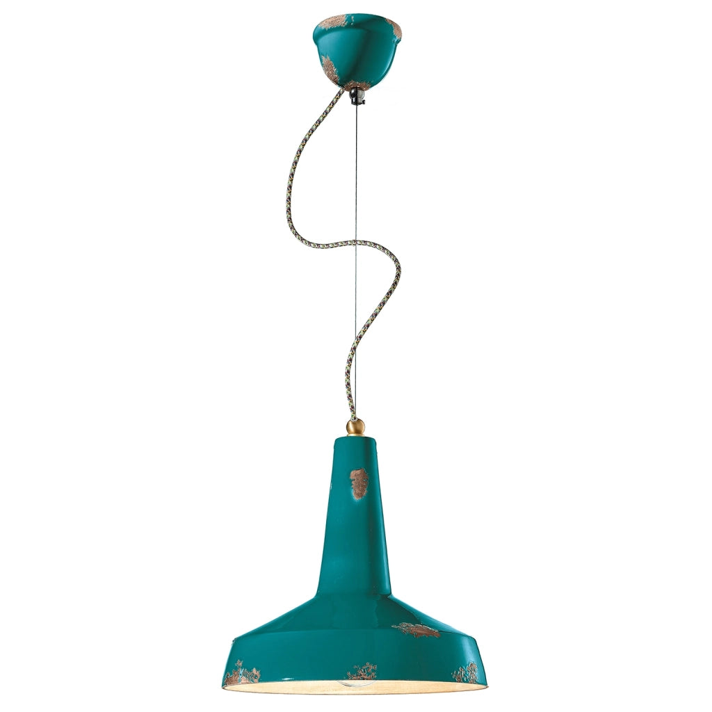 Lampadario Vintage Vague Vintage Ferro E Ceramica Verde 1 Luce E27 35Cm