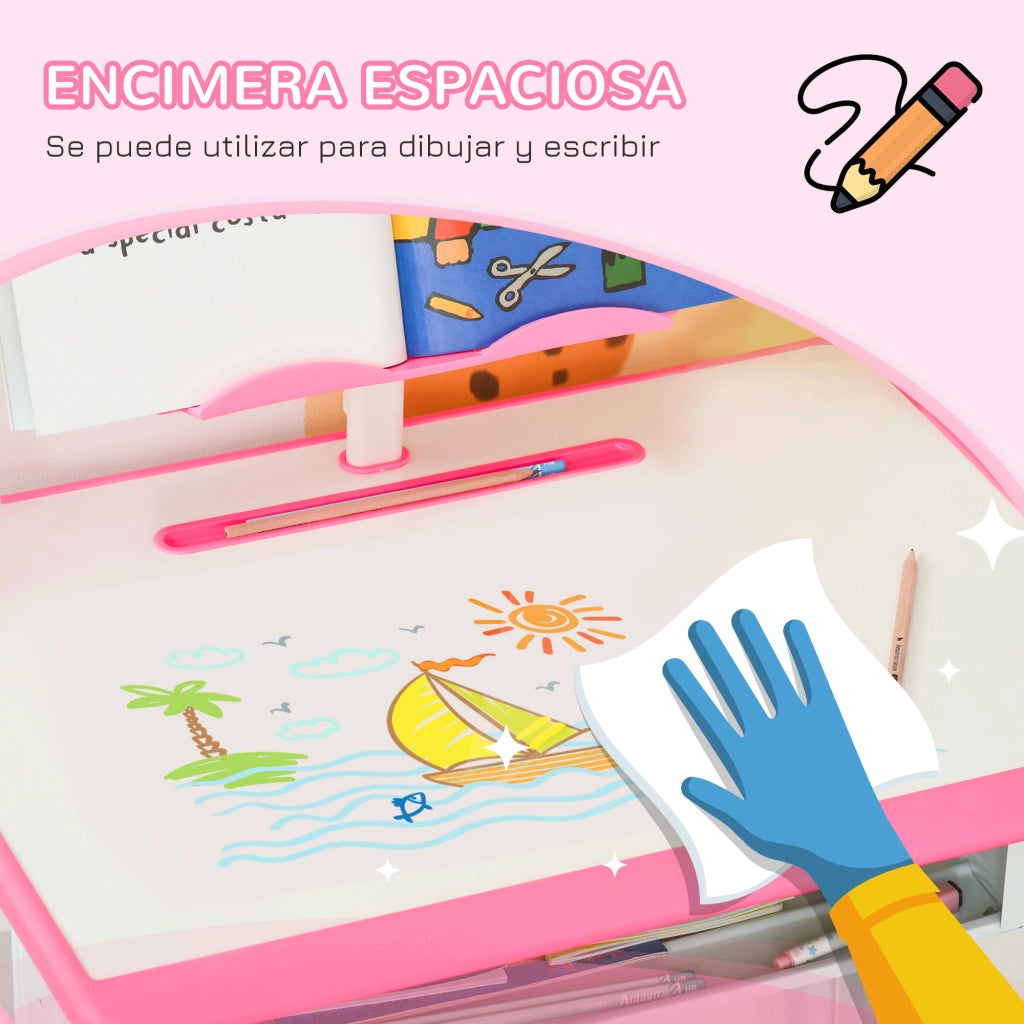 Scrivania Bambini con Sedia ¨C zephmum ¨C 60x45x90-102 cm Rosa