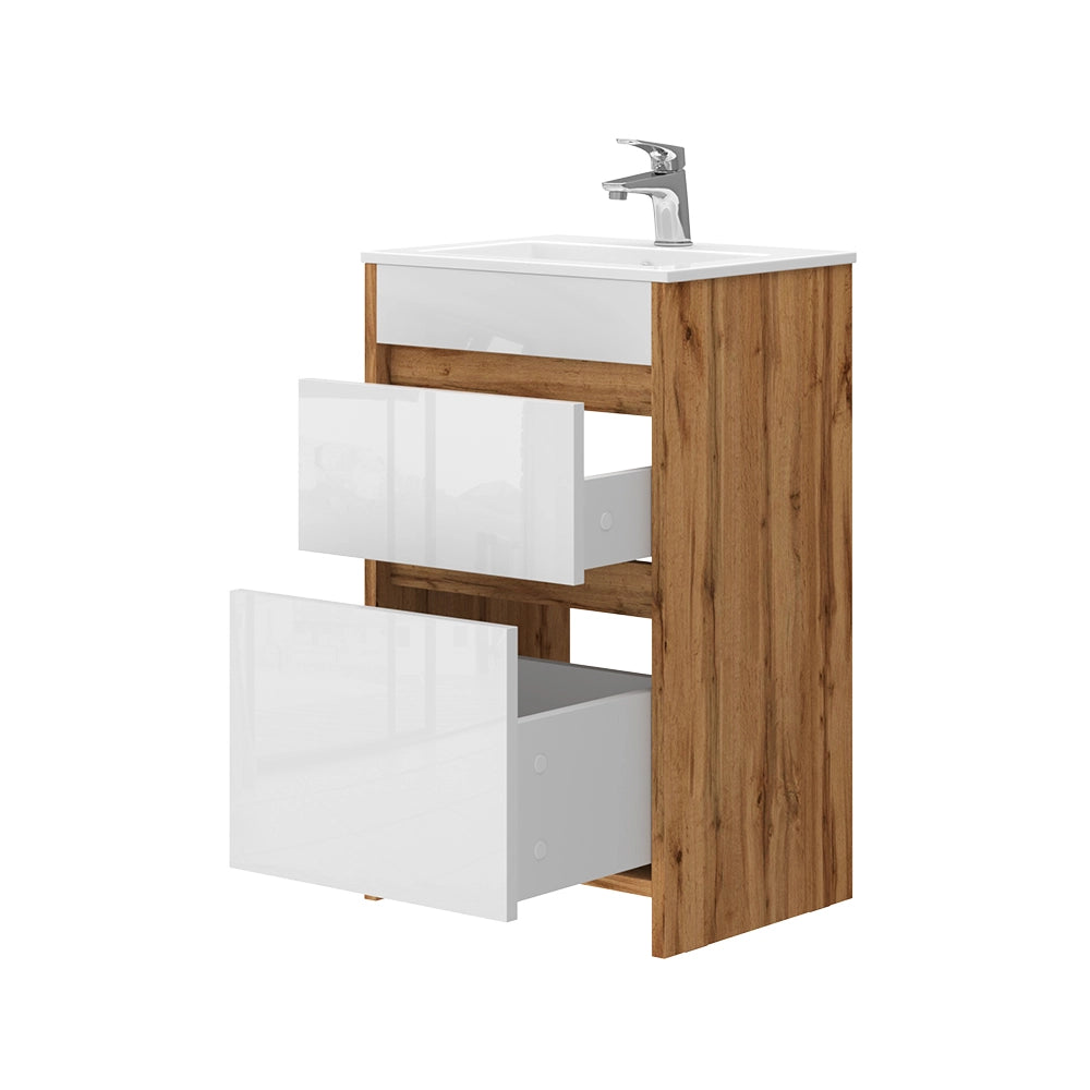 Vicco Set mobili bagno Quercia dorata 2 parti, con lavabo e 2 cassetti