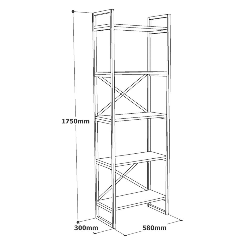 Biblioteca Trecenta, Libreria 5 Ripiani, 58x30x175h cm Bianco Marmo