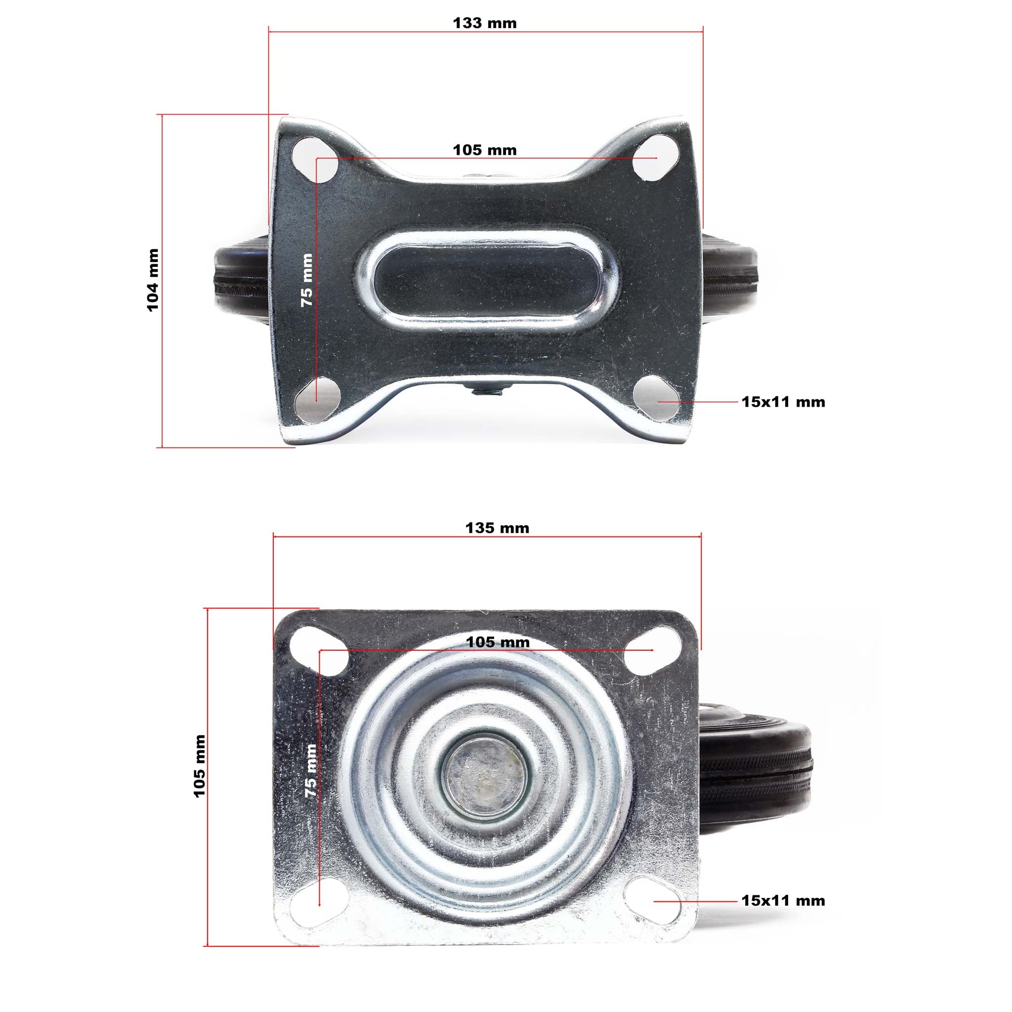 Set rotelle da trasporto 200 mm 2 ruote piroettanti 2 fisse, nucleo in metallo, 150 kg a ruota