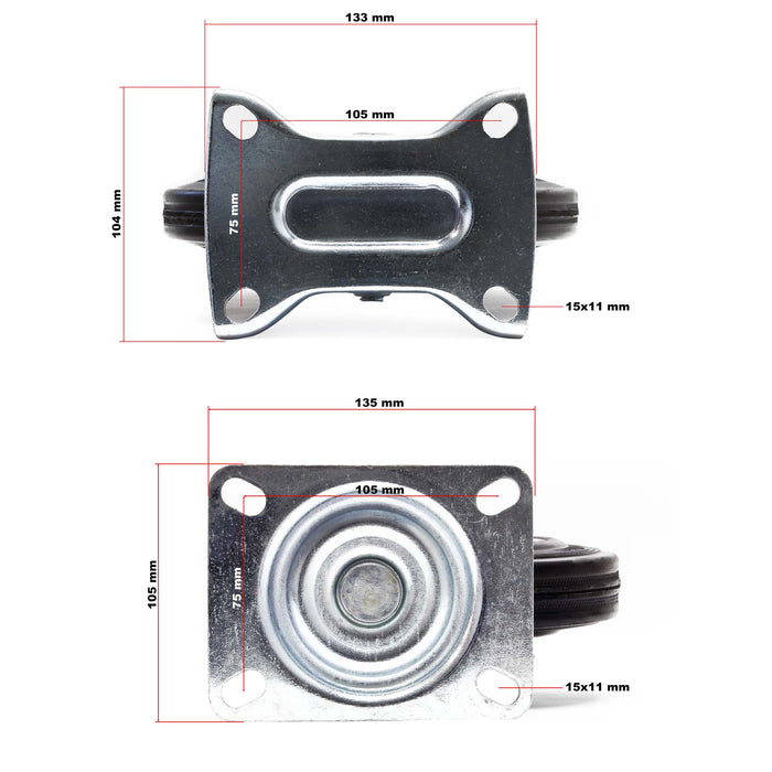 Set rotelle da trasporto 200 mm 2 ruote piroettanti 2 fisse, nucleo in metallo, 150 kg a ruota