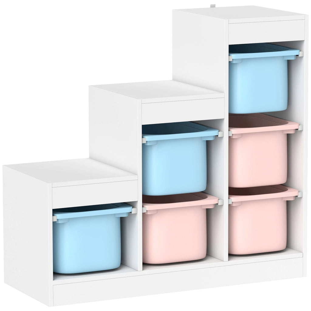 Meuble de Rangement pour Jouets 3 Niveaux 3-8 Ans Bleu Clair Rose