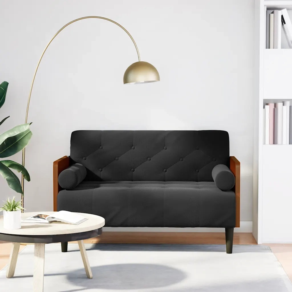 Divano | Divano da soggiorno | Sofa Divanetto con Cuscini Bolster Nero 110 cm Velluto