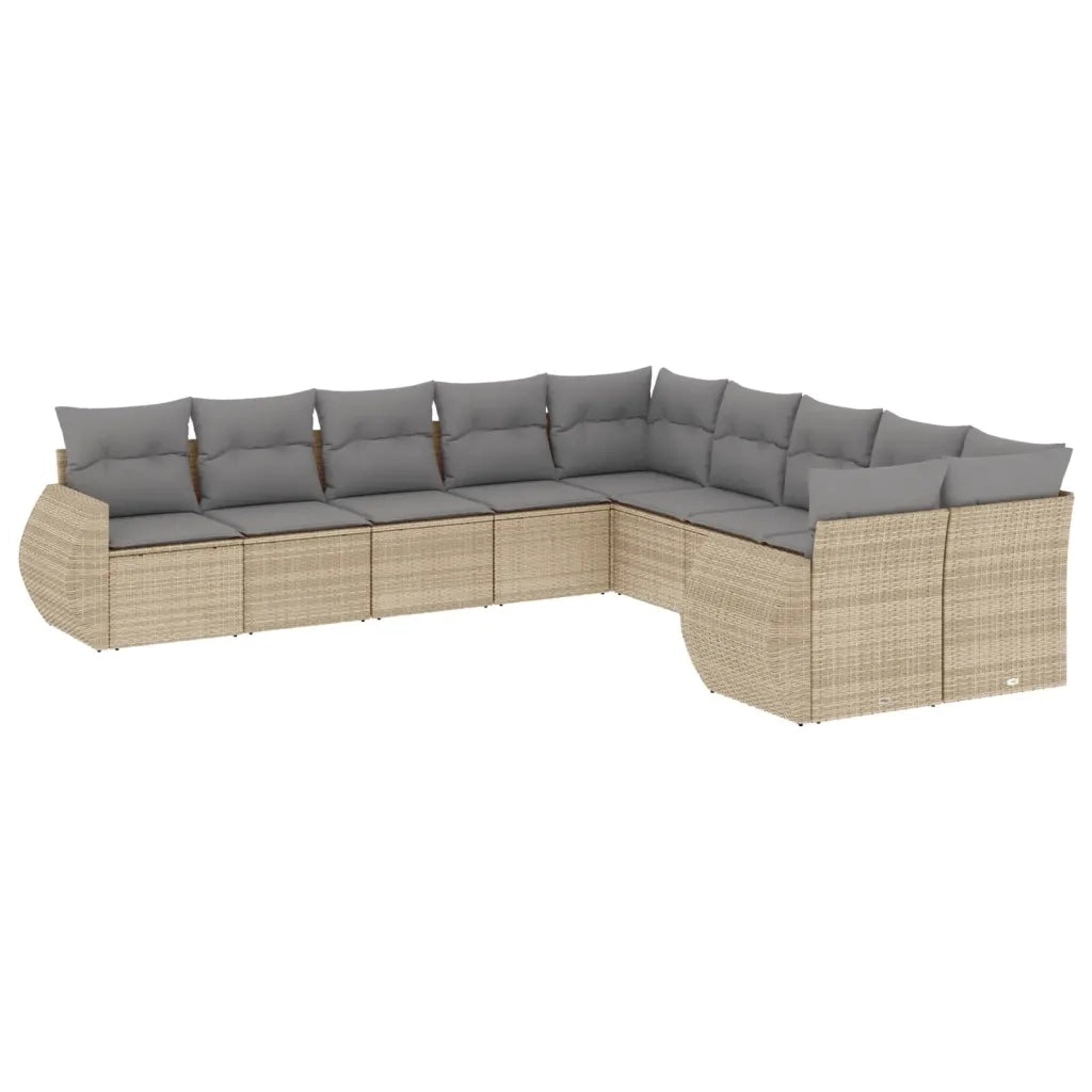 Set Divano da Giardino 10 pz con Cuscini Beige in Polyrattan 3254246