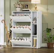 Scarpiera stretta a 3 ribalte e 1 anta; 90x25x114 cm; bianco