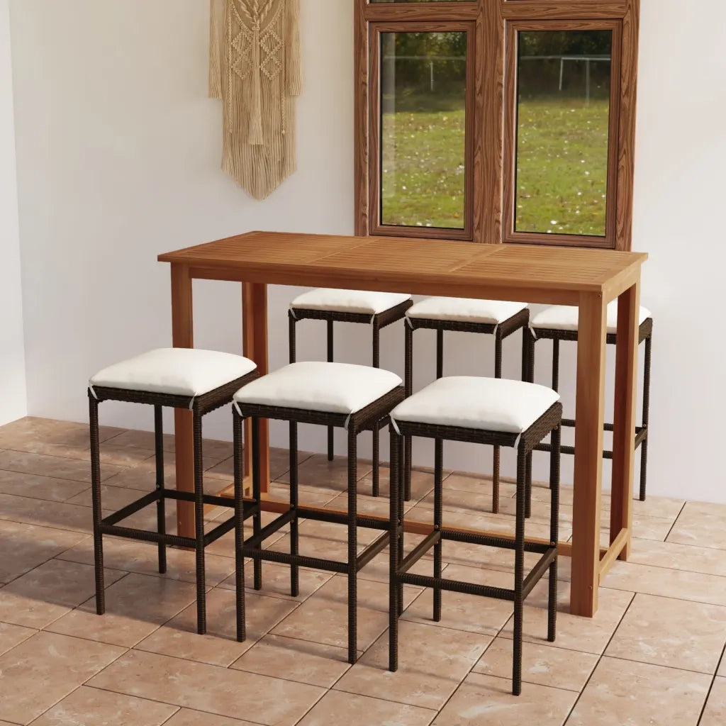 Set Bar da Giardino 7 pz con Cuscini Marrone cod mxl 35646