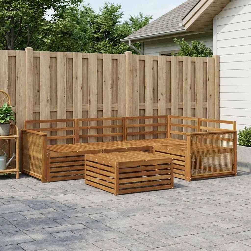 Set di divani da esterno 5 pz Naturale Legno di Acacia Massello 3383327