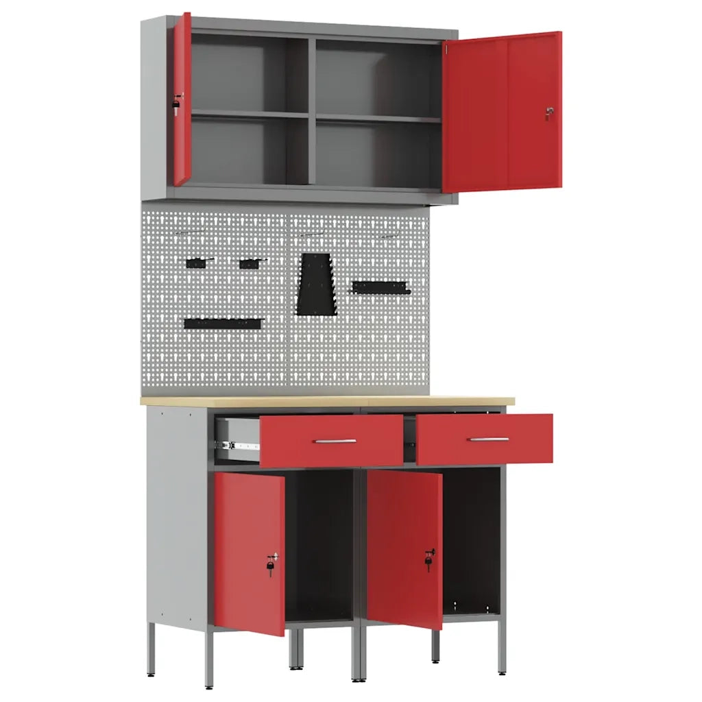 Mobile da lavoro 5 pcs Rosso Legno ingegnerizzato e acciaio 3321417
