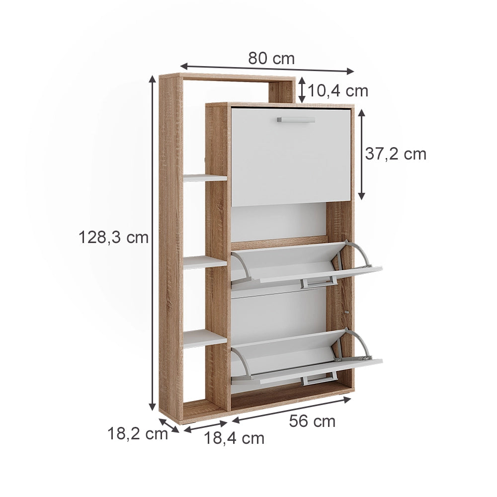 Vicco Scarpiera da ingresso Bianco/Sonoma 80 x 128.3 cm con 3 scomparti incernierati