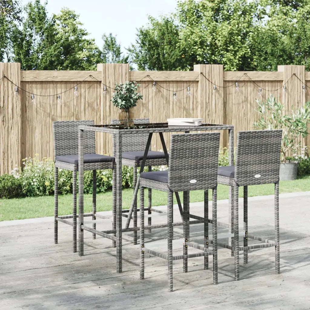 Set Bar da Giardino 5 pz con Cuscini in Polyrattan Grigiocod mxl 100672