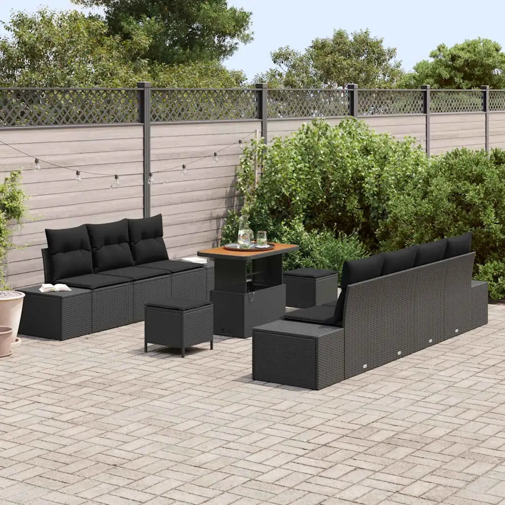 Set Divano da Giardino con cuscino 10 pcs Nero Poly Rattan 3364699