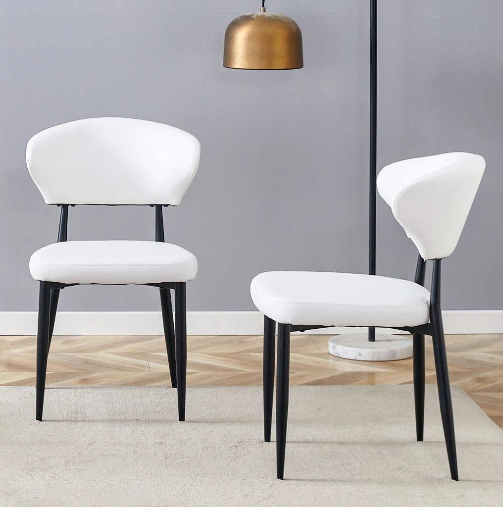 Set di 2 sedie da pranzo moderne in PU bianco e metallo nero; con schienale ergonomico