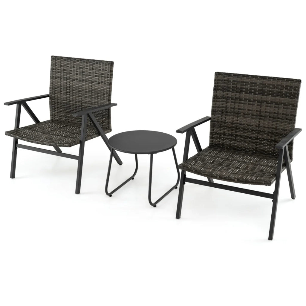 Set di 3 set da bistrot da giardino 65 x 62 x 80 cm sedie ergonomiche e tavolino rotondo design moderno in rattan grigio 20_0011841