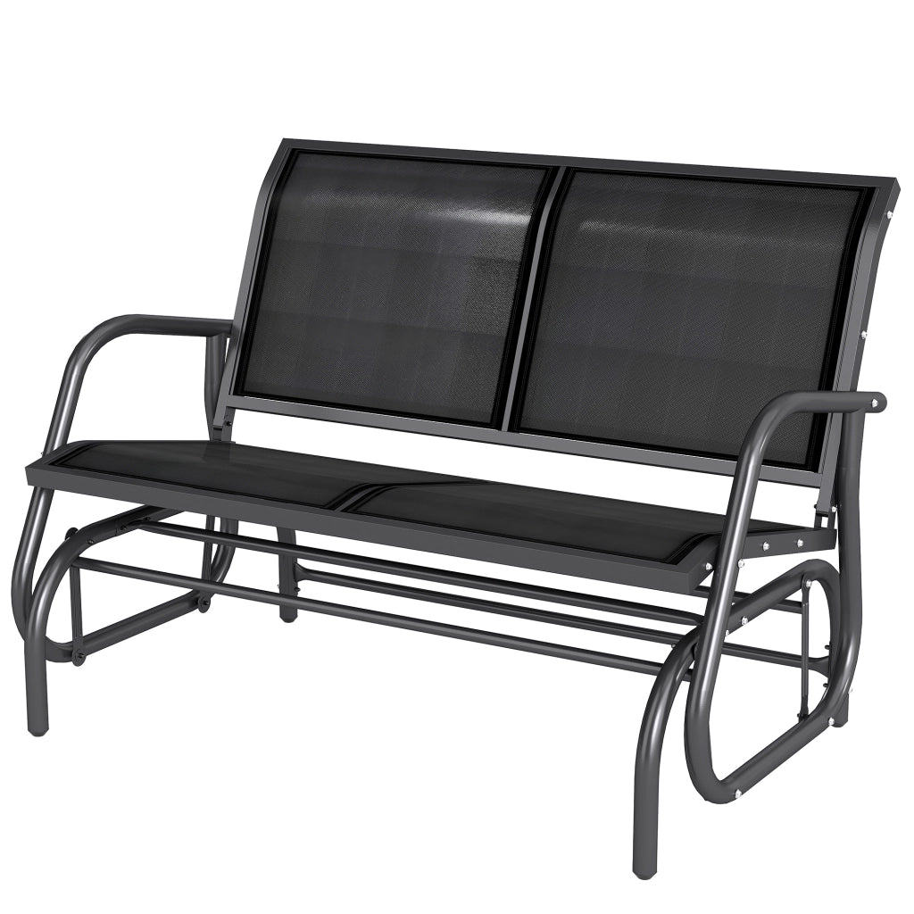 Panchina a Dondolo da Giardino 2 Posti in Metallo e Texteline, Robusta e Resistente per Esterno, 120x70x85cm, Nero