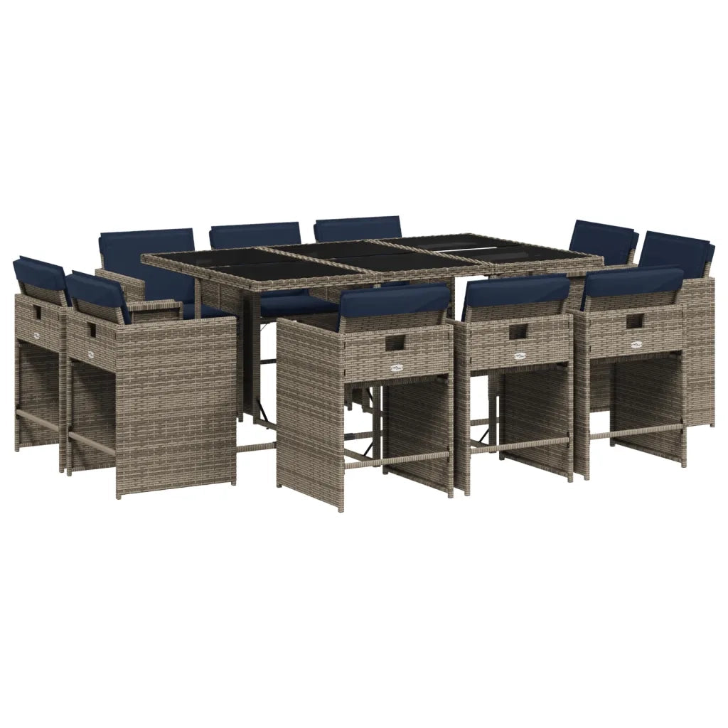 Set da pranzo da giardino da 11 pz con Cuscini in Polyrattan Grigio 3277980
