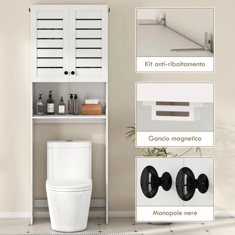 MOBILE SOPRA WC CON ARMADIETTO A 2 ANTE E RIPIANO APERTO, IN LEGNO BIANCO, 67X31.5X190 CM
