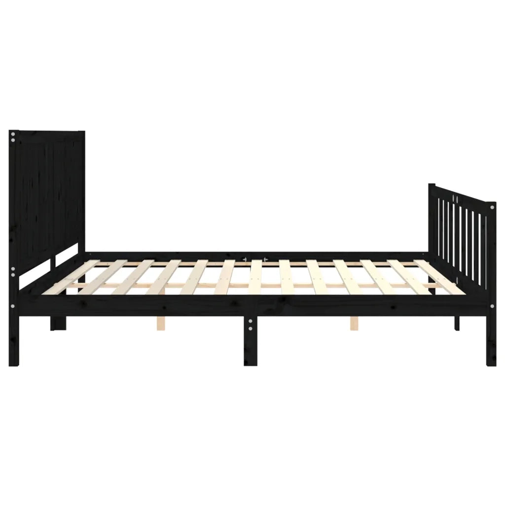 Giroletto con Testiera Nero 200x200 cm in Legno Massello 3192645