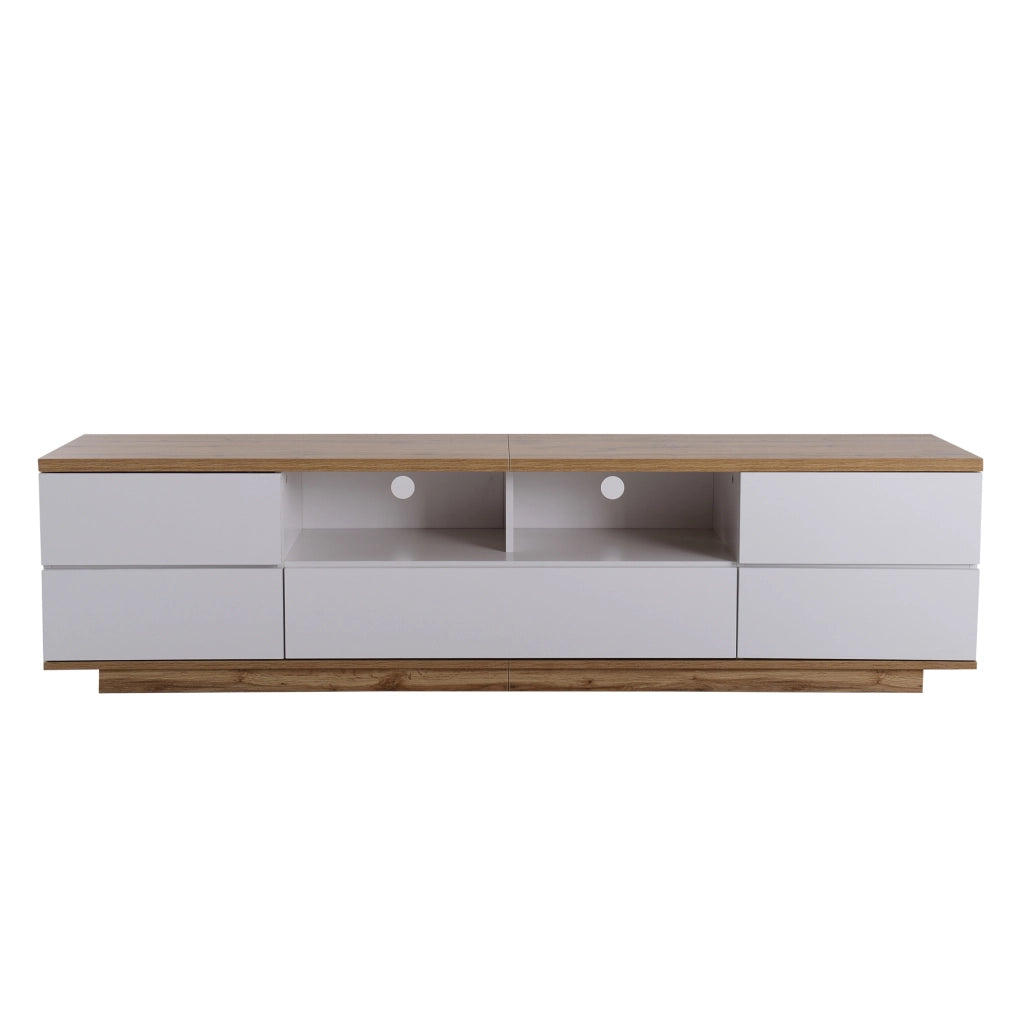 Mobile TV 180x38x46 cm bianco e colore legno in MDF con 5 ante e 2 vani aperti