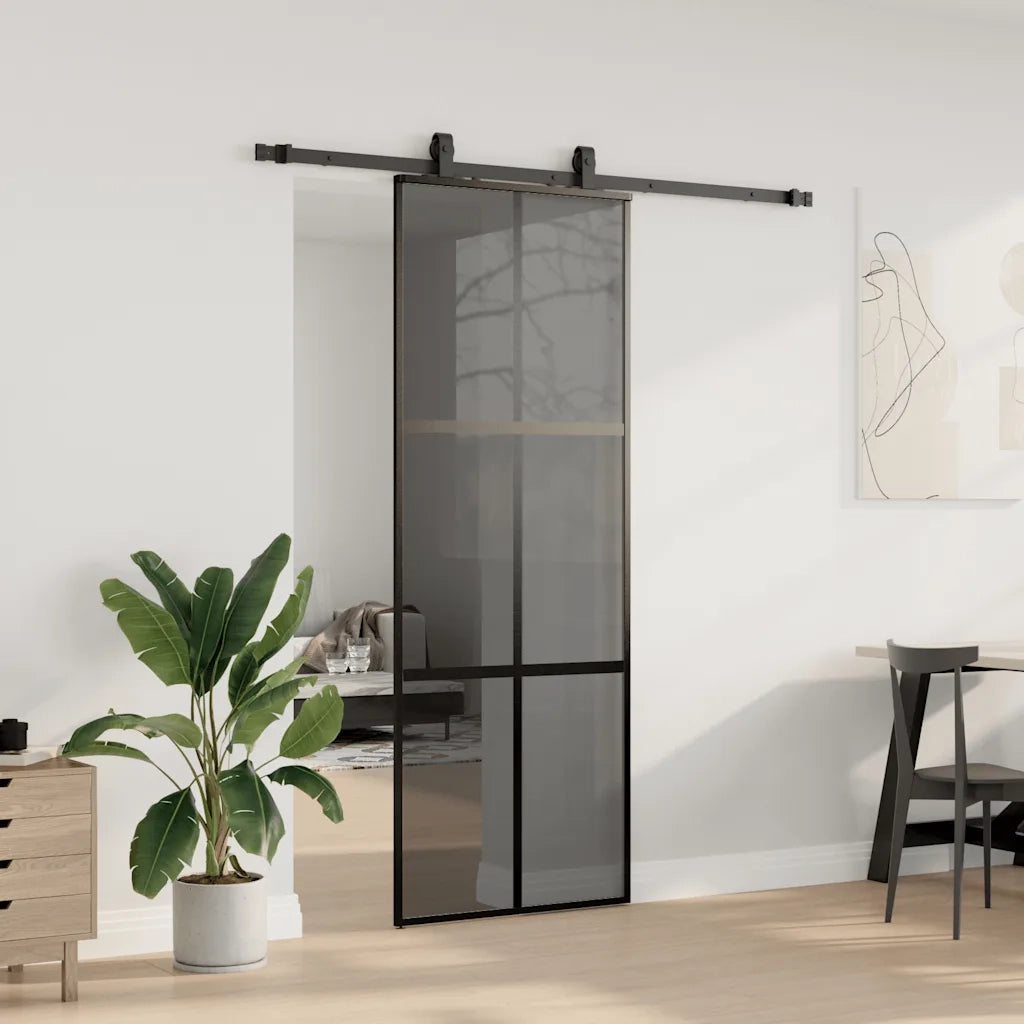 Porta Scorrevole Set Ferramenta Nera 76x205 cm Vetro Temperato