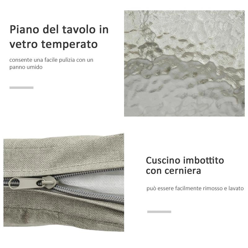 SET DA ESTERNO CON TAVOLINO IN VETRO E 2 SEDIE DA GIARDINO IN RATTAN STILE BOHO CAFFÉ