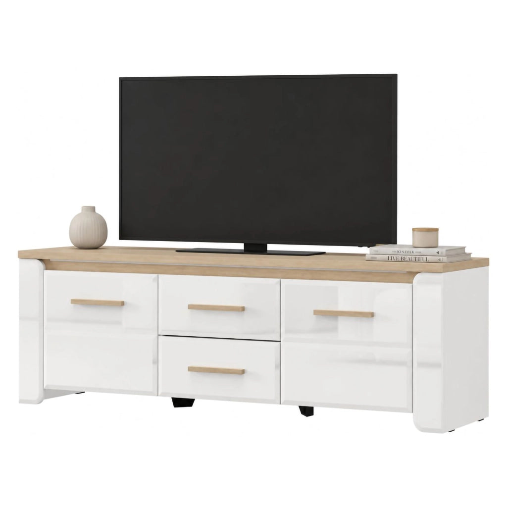 Aramo, Mobile Porta tv 2 Cassetti, 154x40x50h cm Bianco Opaco