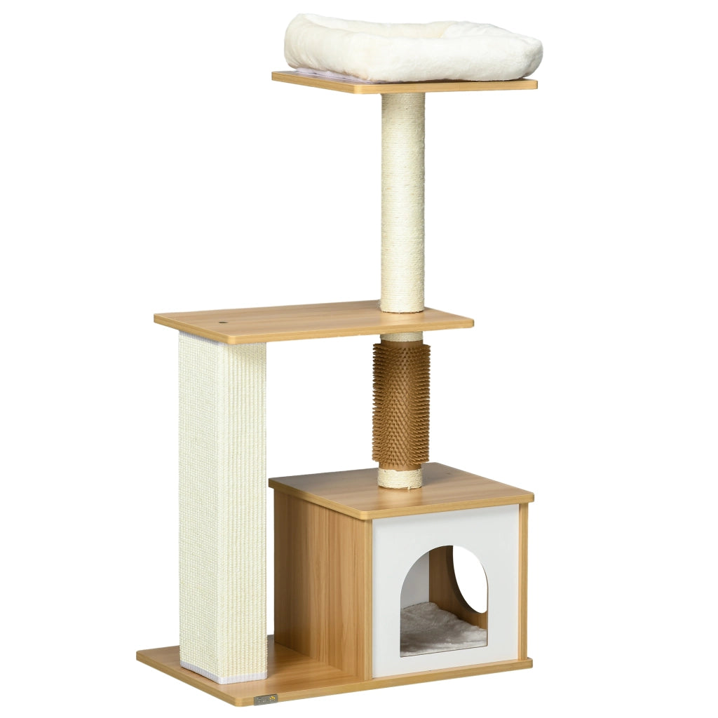 Letto per gatti con tiragraffi ¨C zephmum ¨C marrone e bianco 59.5x39.5x114 cm