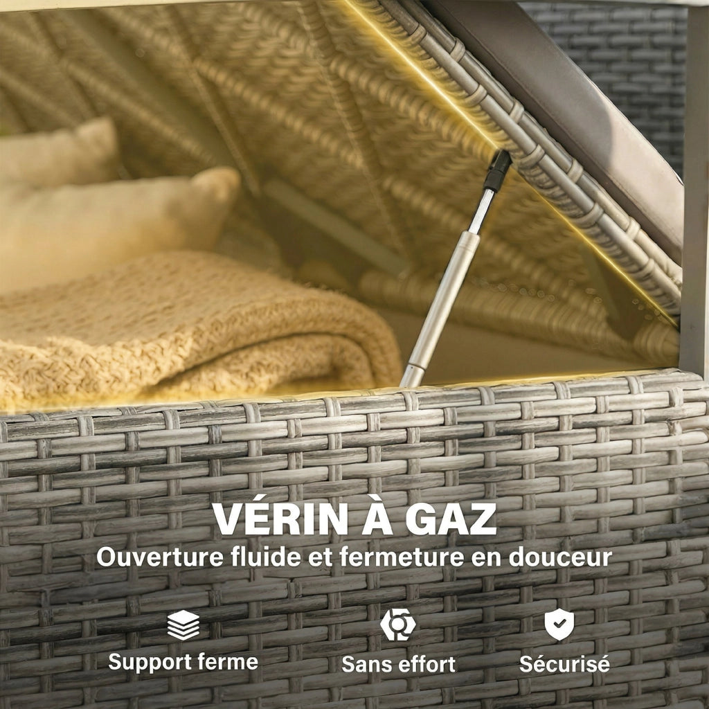 Panca da Giardino con Contenitore 170L 2 Posti ¨C Xylo ¨C Polyrattan Grigio 120x60x84cm