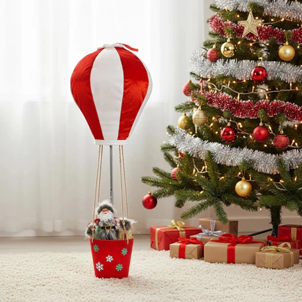 Trade Shop - Decorazione Natalizia Design A Mongolfiera Con Babbo Natale H80 Cm Per Casa Vetrina -