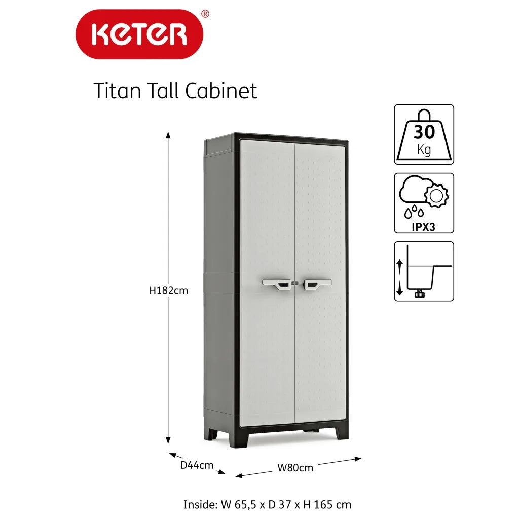 Armadio 4 Ripiani 80x44x182 cm Keter Titan Alto XL Grigio