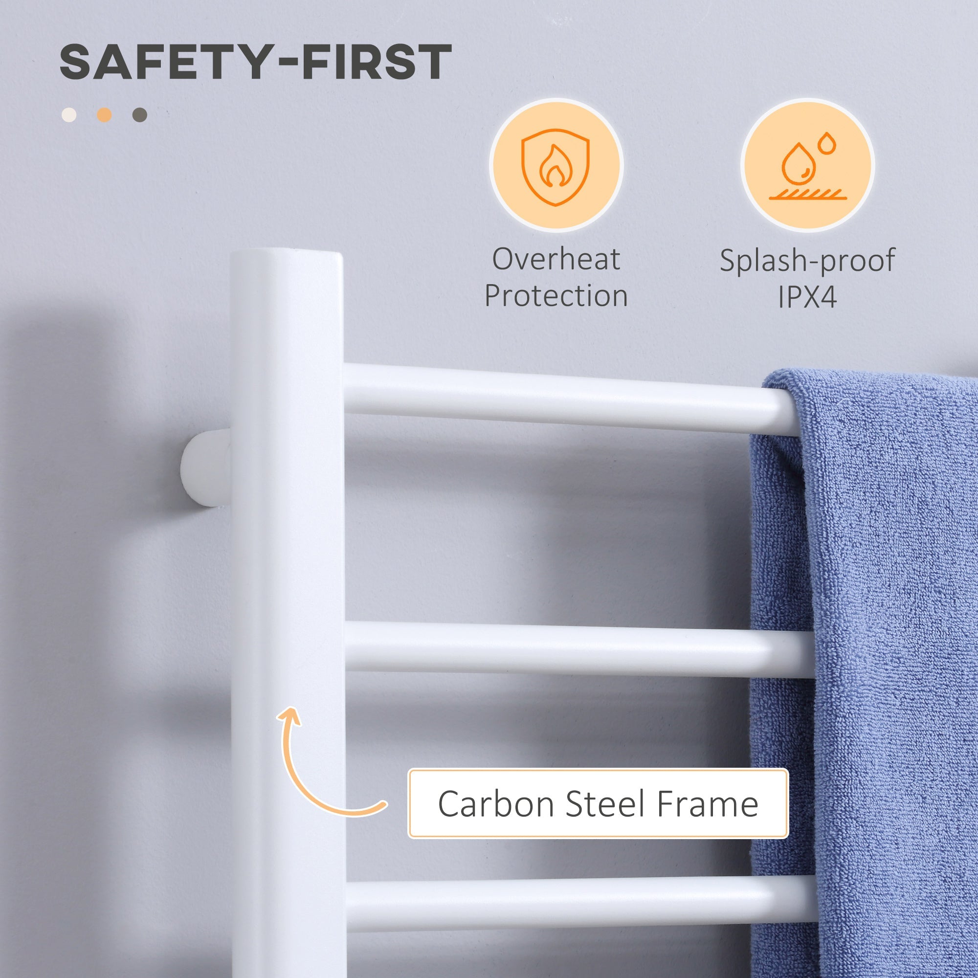 Scaldasalviette Elettrico 8 Barre 50x45x80 cm in Acciaio al Carbonio Bianco