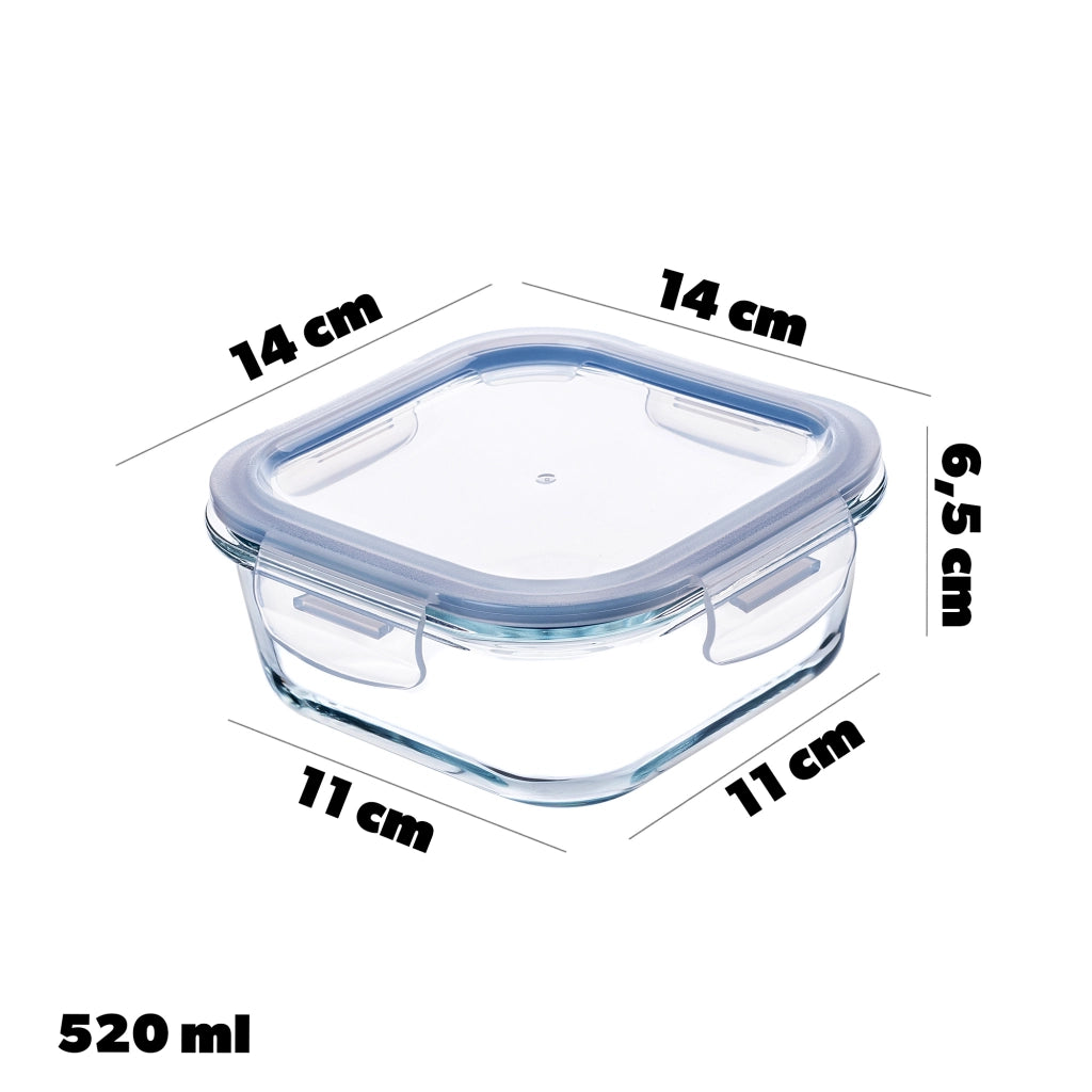 Set di 3 contenitori per alimenti in vetro KADAX con coperchi, scatola quadrata