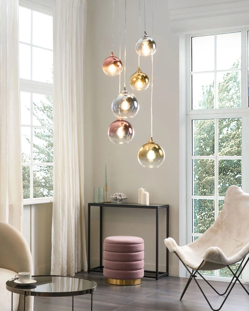 Plafoniera in vetro multicolore con 6 luci paralumi 149 cm soggiorno camera da letto stile moderno