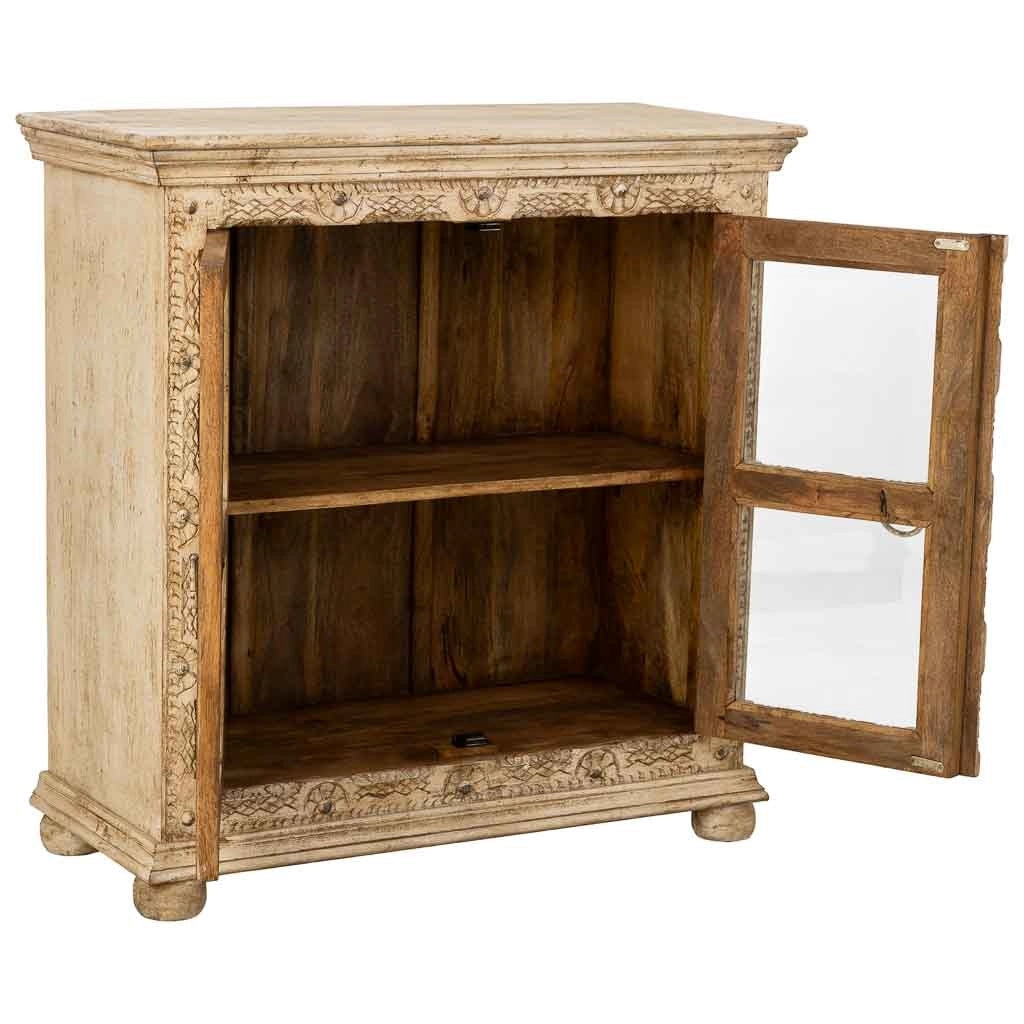 Credenza artigianale in legno con 2 ante beige, 97x43x100h cm