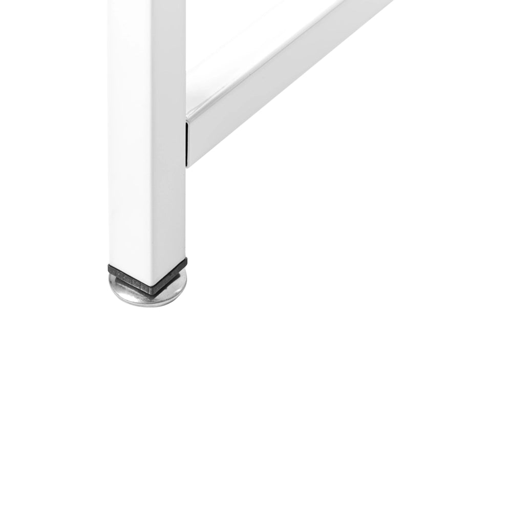 Scrivania angolare Piano in MDF bianco Gambe e struttura in ferro verniciato a polvere Tasca laterale aggiuntiva Ampia postazione di lavoro Moderna