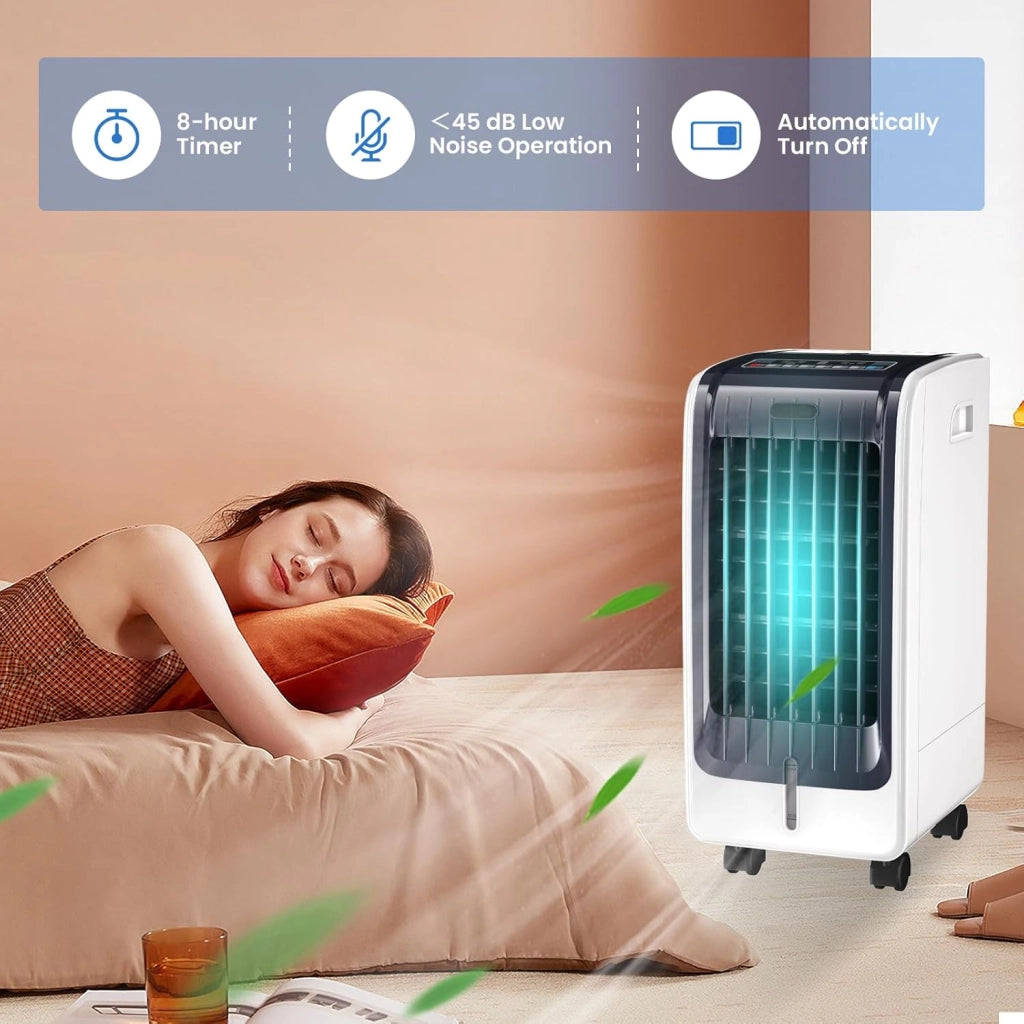 Raffreddatore d’Aria 75 W, 3 in 1 Air Cooler & Ventilatore & Umidificatore, 3 Modalità, 3 Velocità Regolabili, Timer 8 H, Serbatoio Acqua 6L, Telecomando, per Salone, Camera da Letto, Ufficio