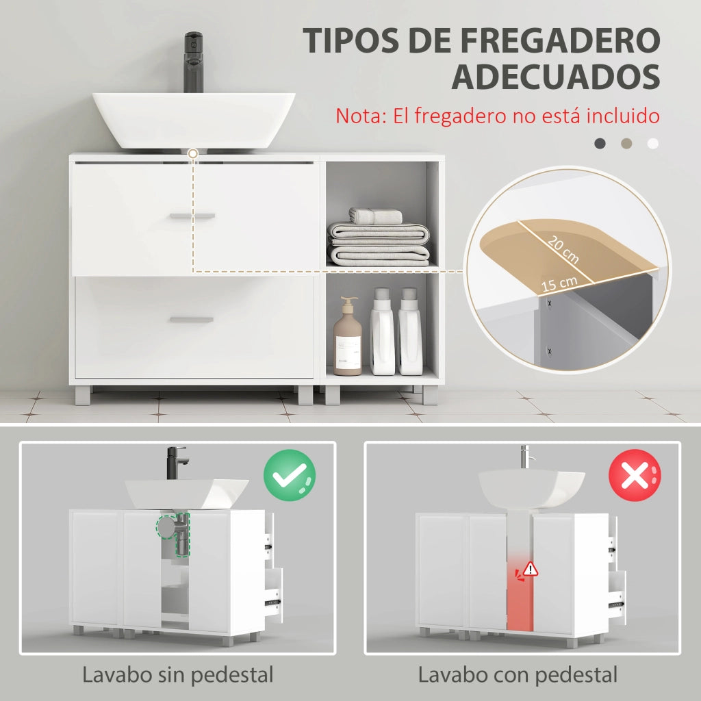 Mobile Bagno Sottolavabo con 2 Cassetti e 2 Ripiani Aperti ¨C Zephmum ¨C 90x30x60 cm Bianco