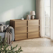 Cassettiera 115x48x78 cm con sei cassetti; guide metalliche; in MDF e truciolare; naturale