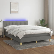 Letto a Molle Materasso e LED Grigio Scuro 140x200cm in Tessuto cod mxl 64587